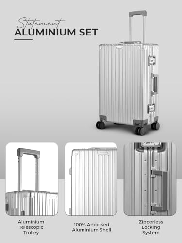 Image of EUME 100% Aluminium Trolley Bag for Travelling| 60cm Luggage Trolley Bag Medium Size for Travel| 8 Silentrun 360 Degree Spinner Wheels System| Premium Trolley Bag for Travel (Silver with Grey Wheel)