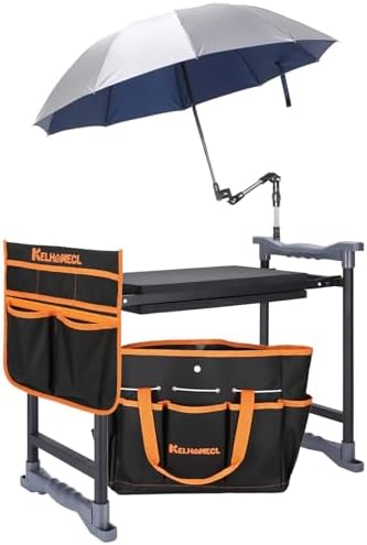 Garden Kneeler and Seat with Umbrella, 2-in-1 Foldable Gardening ...