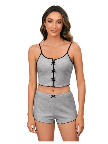 SOLY HUX Women's 3 Sets Pajamas Lounge Sets Cute Bow Front Crop Cami Tops and Shorts PJs Sleepwear4