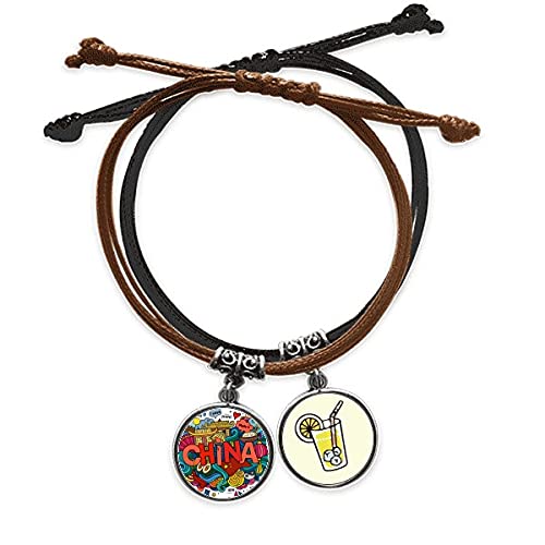 Bracelet l'art Chinois corde main chaîne bracelet cuir tressé jaune