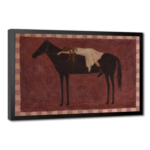 Peinture cowgirl bordeaux et rose tableau abstrait moderne en toile 50x75 cm
