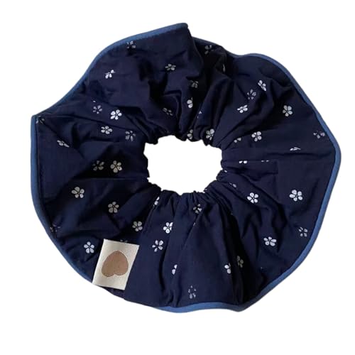 Coletero floral jacquard teñido en índigo, estilo vintage minimalista retro, accesorio for coleta