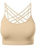 Women Sports Bra Criss Cross Strappy Wirefree Cami Bralette Crop Top Sand SM