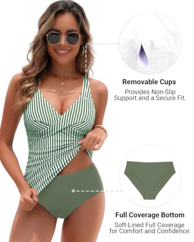 Image of Yonique Tankini Swimsuits for Women Tummy Control Bathing Suits Two Piece Tankini Tops with Bikini Bottoms Twist Swimwear