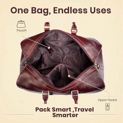 Image of Full Grain Genuine Leather Travel Duffel Bag 55L Premium Weekender Bag for Men Leather Overnight Bag with Shoulder Strap Travel Luggage (Brown)