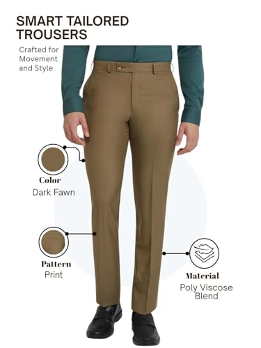 Image of Park Avenue Men's Smart Fit Mid Rise Solid Pattern Poly Viscose Blend Pleatless Formal Trouser