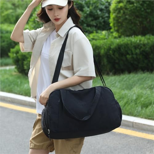 Wet And Dry Separation Women's Handbag Travel Soft Foldable Pure Cotton Breathable Leisure Bag(Black)2