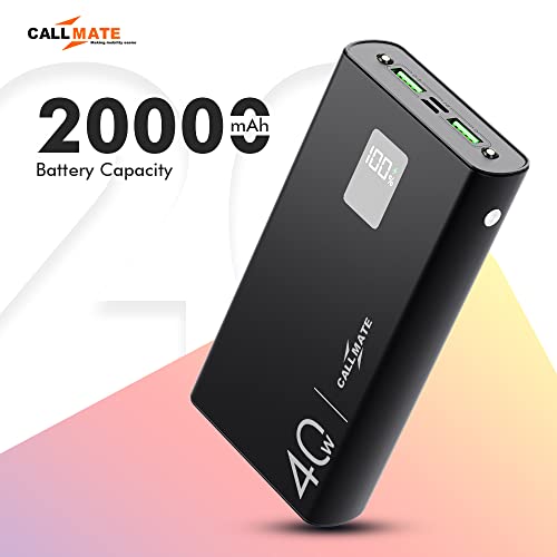 Image of CALLMATE 20000Mah Power Bank, 40W Charging with Type C Pd (Input & Output) | Led Lamp |Metal Body, 3 Output Ports and 2 Input | Digital Display (Black, Lithium Polymer), Black