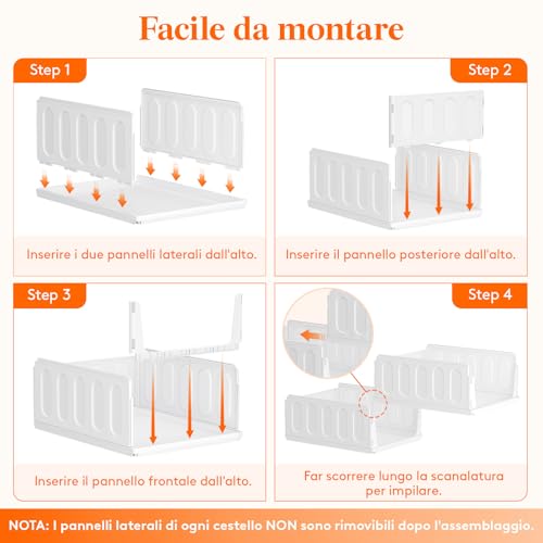 Lifewit Organizer Armadio Interno, Impilabili Contenitori per Vestiti, Contenitori con Cassetti Salvaspazio Estraibile, Scatole Portaoggetti per Cucina, Bagno e Camera da Letto, 24L, Bianco, 5 Pezzi - Immagine 3