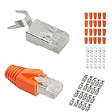 Puiseno 20 Stück Netzwerkstecker 10Gbps, RJ45 Stecker Cat 7 mit Einfädelhilfe und Knickschutz, 8-poliger Plug, kompatibel mit Cat7, Cat 6A für Switch/TV/PS4/ADSL/Modem/TV-Box/Router/PC