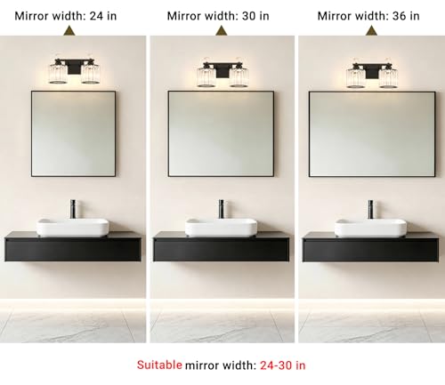 Image of Lxybcce Modern Crystal Bathroom Vanity Light, 14In 2-Lights Bathroom Light Fixtures, Black Vanity Light Fixtures Over Mirror, Easy Installation & Shadow-Free Illumination for Bathroom Mirror Decor
