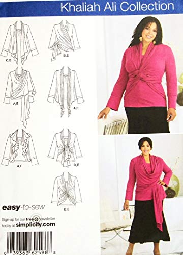 Patron Simplicity 2598 cardi-wrap modulable en maille extensible tailles 54 à 60