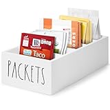 Seasoning Packet Organizer, Spice Packet Storage Organizer with 5 Compartments, Wooden Food Packet Organizer, Caddy Storage for Kitchen Pantry Cabinet, Modern Kitchen Organization Bins (White)