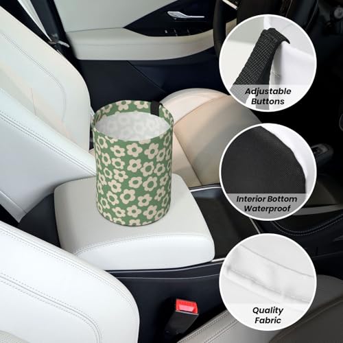 Image of Vintage Groovy Flowers Car Trash Can Collapsible Garbage Can,Hanging Trash Bag Water Proof with Suitable for Storage for Car Interiors,Home