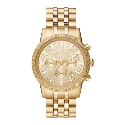 Michael Kors Reloj para hombre Hutton, movimiento cronógrafo, caja de acero inoxidable dorado de 43 mm con correa de acero inoxidable, MK8953