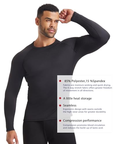 3 Pack Men's Thermal Underwear Shirts Compression Fleece Lined Long Sleeve Athletic Base Layer Cold Weather4