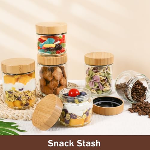 Image of OcePor 4 Pack Glass Jars with Bamboo Lids, Over Night Oats Container with Airtight Lid, Glass Snack Storage Salad Jars For Food, Yogurt, Sugar and Flour,Coffee Bean, Cookie, Cereal
