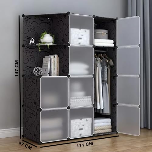 Image of Sunderlook Plastic Wardrobe for Kids Clothes - Collapsible Wardrobe, Easy to Use Anti-Skid & Non-Slip Effective Professional Foldable Plastic Cupboard for Kids, Home (Black-HL1, 10 Door)