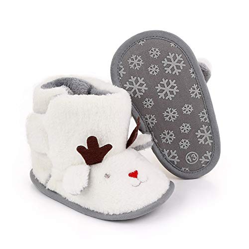 Christmas Infant Snow Boots for Girls Boys Soft Sole Anti-Slip Toddler Winter Warm Prewalker Newborn Outdoor Shoes 1019 White 0-6 Months