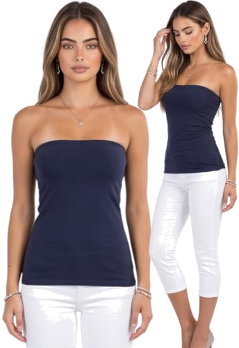 Image of ToBeInStyle Women's Cotton-Spandex Blend Stretchy Tube Top