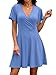 RUMIA Dresses for Women Summer Work Modest Semi Formal Dress Wrap V Neck Sun Dress Knee Length Plain Light Blue M