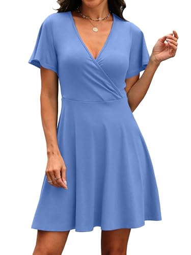 Image of RUMIA Women Casual Dresses Wrap V Neck Dress A-Line Summer Sundress Fashion