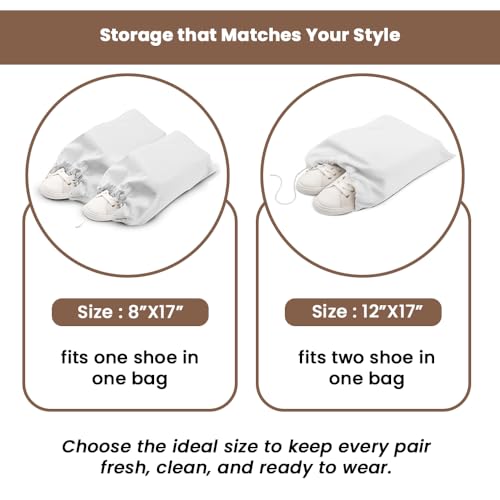 Image of LFH Cotton Rich Shoe Storage Bags with Drawstring, Dustproof Breathable Reusable Organizer, Perfect For Travel, Dorm, Hotel, College, Gym, Easy to Carry, Machine Washable 12 inchx17 inch (Pack of 6) - White