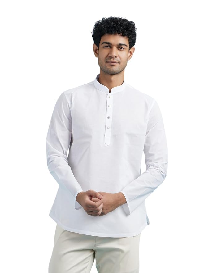 Image of DIWAS BY MANYAVAR Men's Cotton Solid Band Collar Short Kurta (1pc)