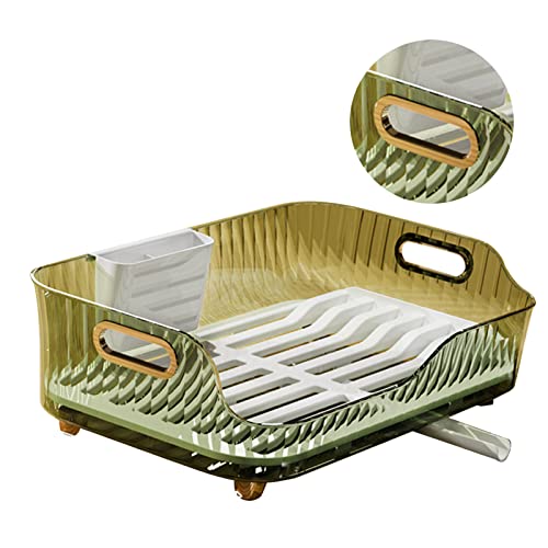 Beufee Dish Drying Rack, Dish Racks for Kitchen Counter Dish Drainers for Kitchen Counter Sink Dish Drying Rack Dish Drainer with Cutlery Holder (Green)