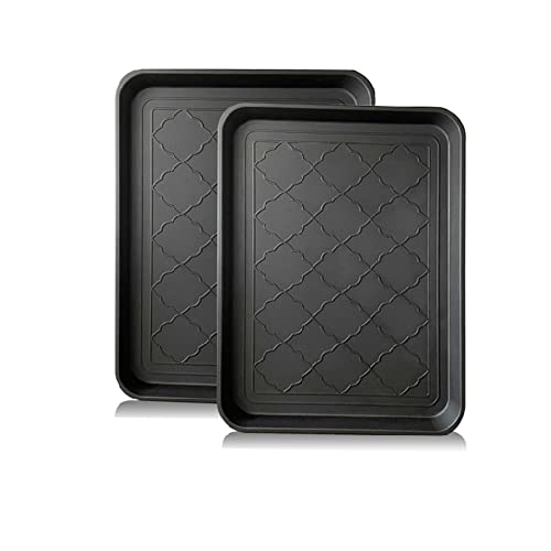 PetLike Boot Tray for Entryway Indoor/Outdoor, Hard Plastic Pet Food Mat 2pack,16.7 x 12.8 INCH Waterproof Shoe Tray, Multi-Purpose Trays for Boots, Shoes, Pets, Garden