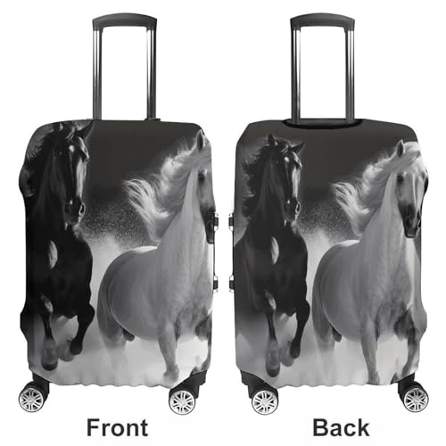 Black And White Horses Running Luggage Cover, Washable Elastic Suitcase Cover Protector Fit 18-32 Inch Luggage3