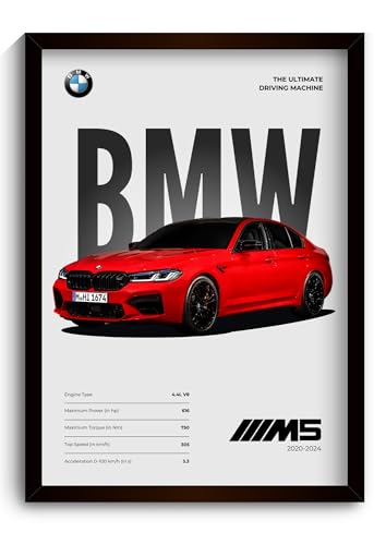 Image of Funk You Store Engineered Wood BMW M5 Poster | Framed BMW A4 Sized (31 x 23 cm) | Car Poster for Wall, Gift for Boys, Sportcar Frames | Car Posters for Wall, Bedroom, Hostel, Study Area, Hostel, Desk
