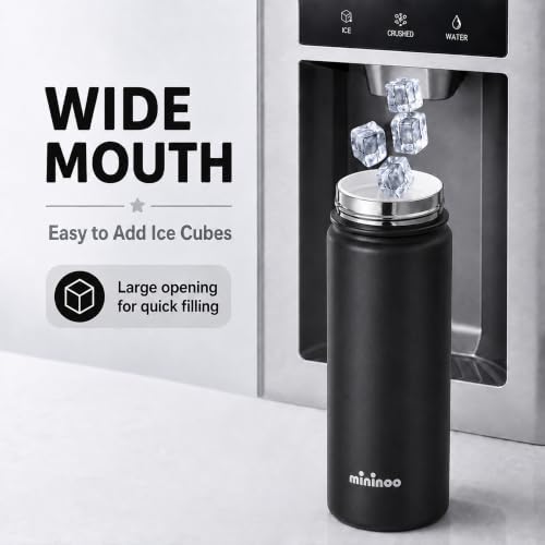 Image of Mininoo 24 oz Insulated Ceramic-Lined Water Bottle with Straw, Black