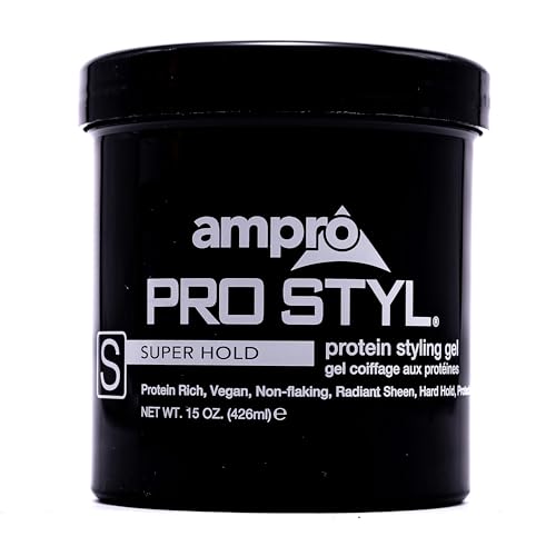 AmPro Pro Styl Protein Styling Gel - Curly Hair Gel for Men and Women - Soy Protein Strengthens Strands - Strong Hold Frizz Control - 15 oz