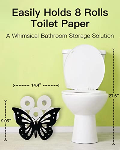 Butterfly Toilet Paper 8 Rolls Holder Stand Towel Ring Wall Mount Toilet Roll Paper Holder & 2 Pack Holder Towel Hooks, 5 Piece Matte Black Bathroom Hardware Accessoires Set, Toilet Paper Organizer #TOP2