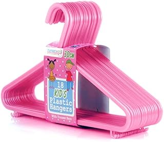 HANGERWORLD 18 Pack of Pink Plastic Children's Coat Hangers - 30cm Size for Kids, Toddler and Baby, with Loop Hooks and No Shoulder Bumps