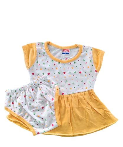 Image of Baby Girl Cotton A-Line Frock with Pant Combo (Pack of 3)