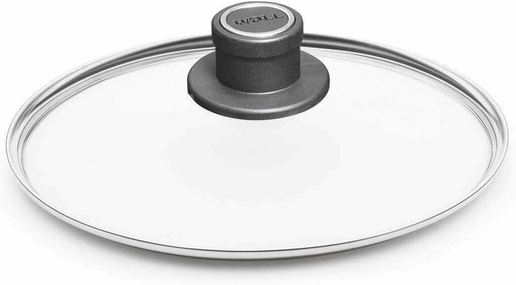 Woll Tempered Glass with Stainless Steel Rim & Vented Knob Round Lid, 11 3/4", Clear