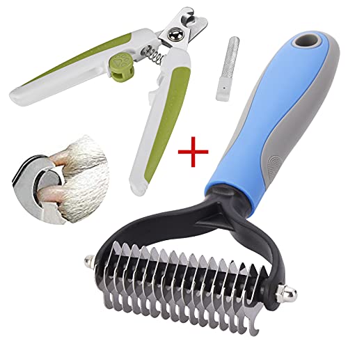 Coupe-Ongles pour Chiens avec capteur Rapide pour Petits et Moyens Animaux domestiques Claw Clippers Trimmers pour protéger Votre Chien Sécurité et Confort avec Deshedding et Dematting Tool