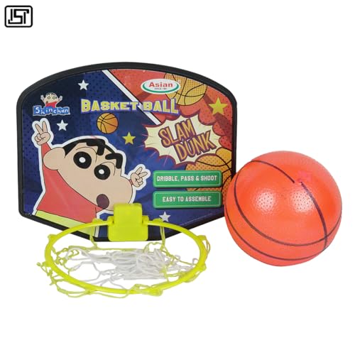 Image of Asian Portable Plastic Basketball with Hoop for Kids Multicolor (Shinchan Theme)