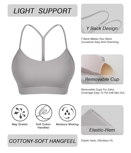 Image of Comper Y Back Sports Bra for Women Low Impact Racerback Workout Bras Sexy Thin Straps Yoga Bras with Removable Pads