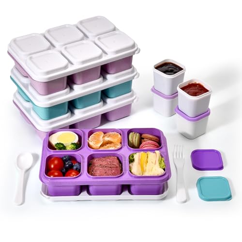 galaitop 4-Pack Bento Box & Snack Containers for Kids & Adults | 6-Compartment with 4 Sauce Cups | BPA-Free, Dishwasher Safe | Ideal for School, Office, Picnic & Travel (38oz/1100ml)