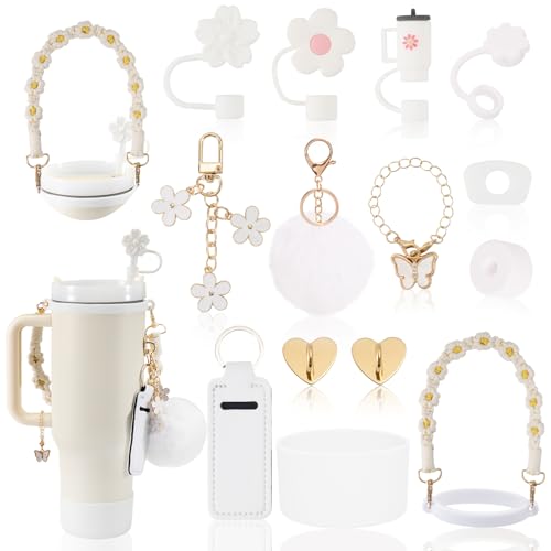 LUOJINYI Stanley Cup Accessories Set, 15 Pieces Accesorios Stanley Cup, Straw Accessories for Stanley Cup, Silicone Sleeve for 40Oz and 30Oz Stanley Cup Accessories, (Cup Not Included) (Blanco)