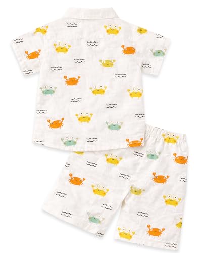 Image of Kuchipoo Boys 100% Muslin Organic Cotton Co-Ord Set | Printed Half Sleeve Shirt & Shorts | Soft Breathable Fabric | Casual Summer Wear | Boys Stylish Outfit
