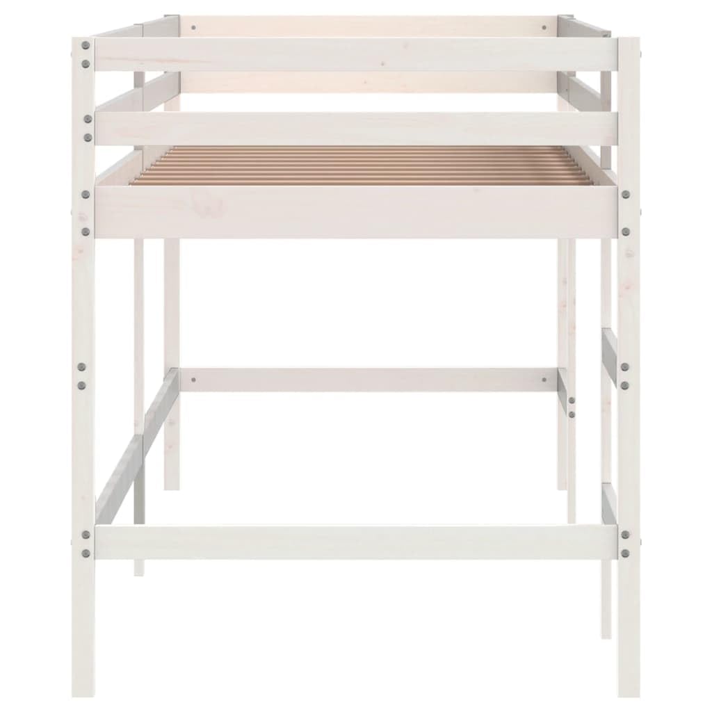 vidaXL Kinderhochbett, Hochbett mit Leiter Rausfallschutz, Spielbett Bett für Kinder ab 6 Jahren, Kinderbett Etagenbett Stockbett, Weiß 90x200cm Massivholz Kiefer