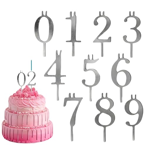 Reusable Number Birthday Candle Holder Set, Silver Digital Style Candles Holders for Home Use Bakers Parties Holidays