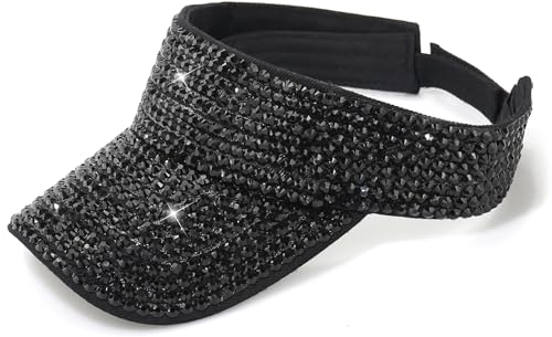 MESU Gorra de verano ajustable con diamantes de imitación para mujer, Negro, Talla única