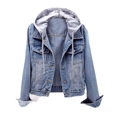 AiMei Womens Button-Front Slim Fit Hooded Distressed Jean Jacket Short Denim Coat,Light Blue,XX-Large