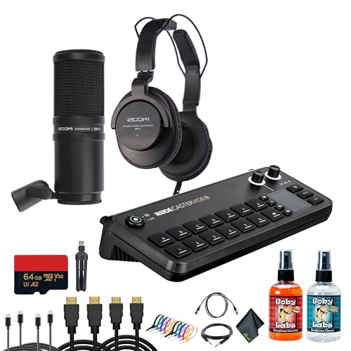 RODECaster Video All-in-One Production Console + Professional Studio Headphones + Podcast Microphone + 64GB Micro SD Memory Card + 2x USB-C + 1/4 TRS + 10 Foot XLR + 2x Video Cables + More (Bundle)