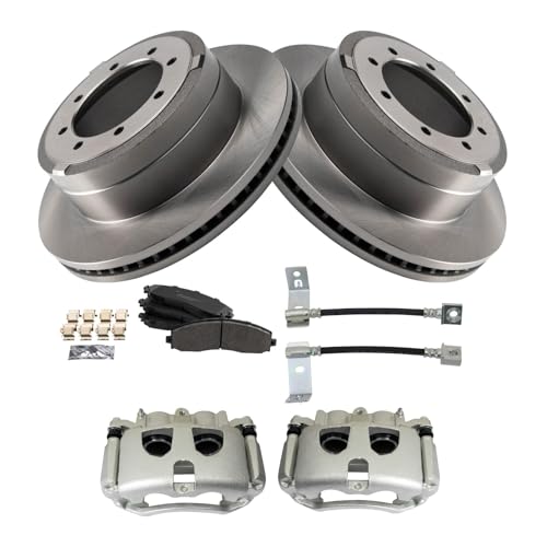 Image of TRQ Rear Brake Pad & Rotor Kit Semi-Metallic Compatible with 2017-2021 Ford F-350 Super Duty